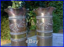 1WW Pair Trench Art Brass Vase Design 17' and 16' Hobby Very Rare Collector WW1
