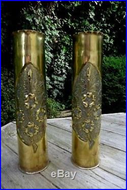 1WW Pair Trench Art Brass Vase Design 1917 Hobby Very Rare Collector WW1