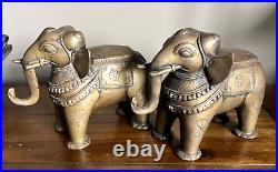 2 Very Old Hand Carved Brass Dressed Elephant Figures Sherelle Powell RARE! B8