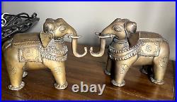 2 Very Old Hand Carved Brass Dressed Elephant Figures Sherelle Powell RARE! B8