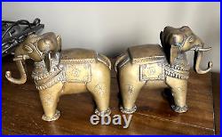 2 Very Old Hand Carved Brass Dressed Elephant Figures Sherelle Powell RARE! B8