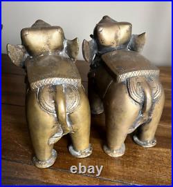 2 Very Old Hand Carved Brass Dressed Elephant Figures Sherelle Powell RARE! B8