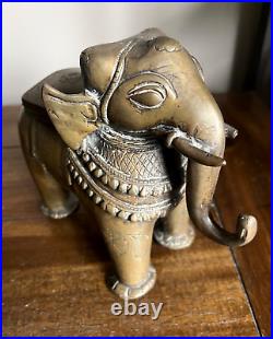 2 Very Old Hand Carved Brass Dressed Elephant Figures Sherelle Powell RARE! B8