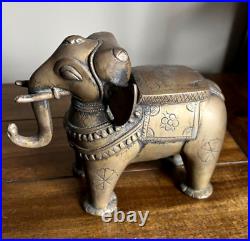 2 Very Old Hand Carved Brass Dressed Elephant Figures Sherelle Powell RARE! B8