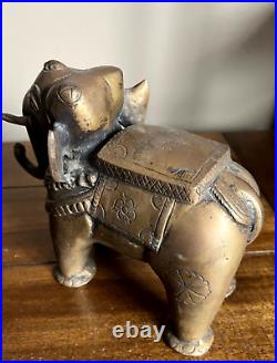 2 Very Old Hand Carved Brass Dressed Elephant Figures Sherelle Powell RARE! B8