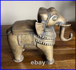 2 Very Old Hand Carved Brass Dressed Elephant Figures Sherelle Powell RARE! B8