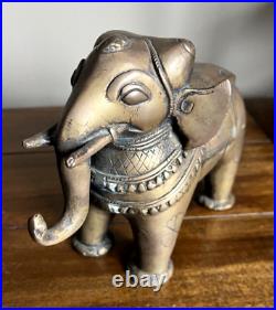 2 Very Old Hand Carved Brass Dressed Elephant Figures Sherelle Powell RARE! B8