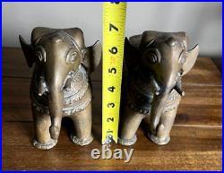 2 Very Old Hand Carved Brass Dressed Elephant Figures Sherelle Powell RARE! B8