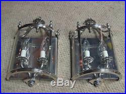 2-very Rare Silver Plated Brass Lightolier Semi-circle Glass Antique Sconces 2l