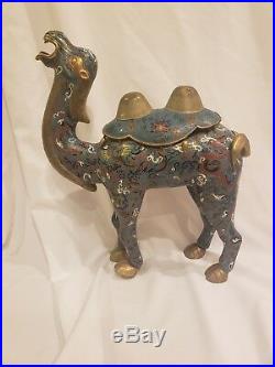 22 Vintage Chinese Cloisonne over Brass Camel Statue ca 20th c. Very Rare