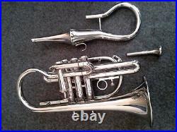 4-Valve Very Rare Instrument Echo Cornet Nickel Silver Classic British Design