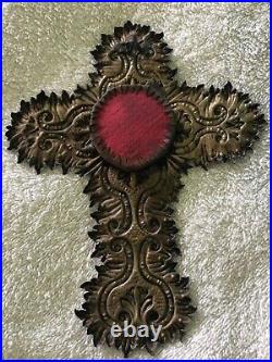 A Very Rare 19th Century Spanish Brass Reliquary Cross Jesus Del Gran Poder