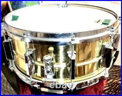 A Very Rare Yamaha Brass Pro Snare SD 496 14 x 6.5 with Factory Power Hoops