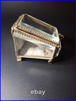 A very rare Antique Pocket Watch Display Box in Crystal and Brass