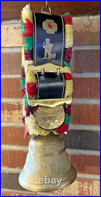 ALBERTANO Switzerland 5 Brass Cow Bell With Strap Very Nice Rare 12 1/2