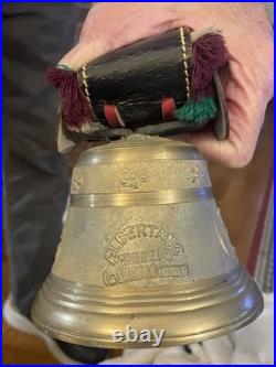 ALBERTANO Switzerland 5 Brass Cow Bell With Strap Very Nice Rare 12 1/2