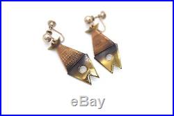 AMAZING Vtg SIGNED Modernist HOGAN BOLAS Brass & Copper FISH Earrings VERY RARE