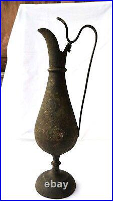 ANTIQUE 18c VERY RARE BRASS BRONZE MUGHAL INDIAN WATER DISPENSE JUG HOME DECOR