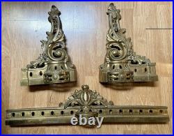 ANTIQUE 19TH CENTURY BRASS FRENCH FIREPLACE ANDIRONS 3pc SET VERY RARE FIND