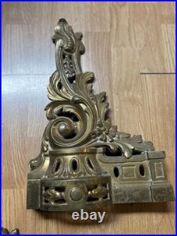 ANTIQUE 19TH CENTURY BRASS FRENCH FIREPLACE ANDIRONS 3pc SET VERY RARE FIND