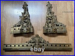 ANTIQUE 19TH CENTURY BRASS FRENCH FIREPLACE ANDIRONS 3pc SET VERY RARE FIND