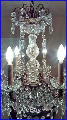 ANTIQUE Early 1900's FRENCH 6 Arm Lead Crystal Chandelier OOAK VERY RARE