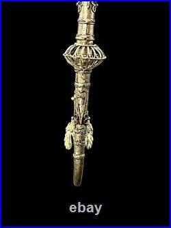 ANTIQUE ORIENTAL PIPE WITH PEACOCK MOTIF Brass 13.5 Very Ornate Rare