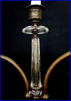 ANTIQUE VINTAGE BRASS & GLASS CANDELABRA S. Sternau & Co. VERY RARE & UNIQUE