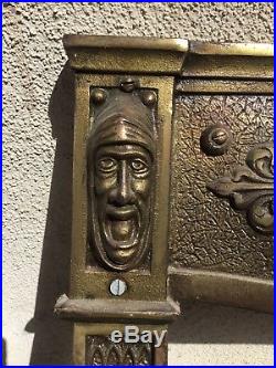 ANTIQUE VTG FIREPLACE INSERT Cast Brass Victorian Comedy Tragedy Faces Very Rare