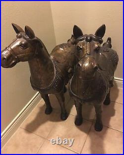 ANTIQUE pair of huge, brass, hand painted horse sculprures. Very Rare. Heavy