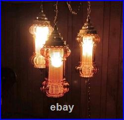 Amber & Brass Swag Lamp. Very Rare. 3 Pendants