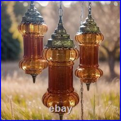 Amber & Brass Swag Lamp. Very Rare. 3 Pendants