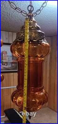 Amber & Brass Swag Lamp. Very Rare. 3 Pendants