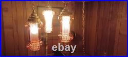 Amber & Brass Swag Lamp. Very Rare. 3 Pendants