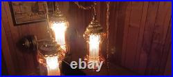 Amber & Brass Swag Lamp. Very Rare. 3 Pendants