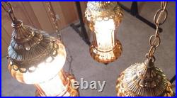 Amber & Brass Swag Lamp. Very Rare. 3 Pendants