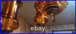 Amber & Brass Swag Lamp. Very Rare. 3 Pendants