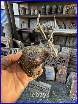 Ancient Old Brass Hand Carved Beautiful Very Rare Deer Head Hanger Wall Hanging