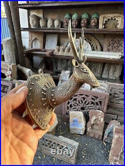 Ancient Old Brass Hand Carved Beautiful Very Rare Deer Head Hanger Wall Hanging