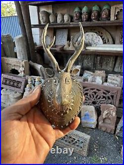 Ancient Old Brass Hand Carved Beautiful Very Rare Deer Head Hanger Wall Hanging