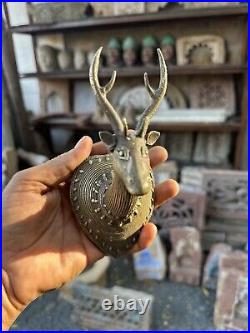 Ancient Old Brass Hand Carved Beautiful Very Rare Deer Head Hanger Wall Hanging