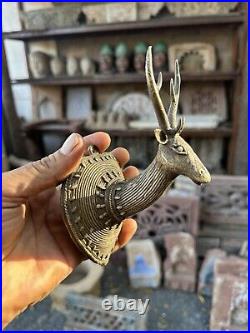 Ancient Old Brass Hand Carved Beautiful Very Rare Deer Head Hanger Wall Hanging