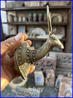 Ancient Old Brass Hand Carved Beautiful Very Rare Deer Head Hanger Wall Hanging