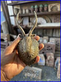 Ancient Old Brass Hand Carved Beautiful Very Rare Deer Head Hanger Wall Hanging