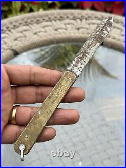 Ancient Old Rare Brass Handle English Very Old Knife Pocket Folding Knife