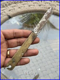 Ancient Old Rare Brass Handle English Very Old Knife Pocket Folding Knife