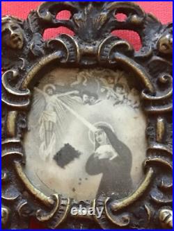 Ancient brass relic of Saint Rita from the clothes very rare 1930th Italy