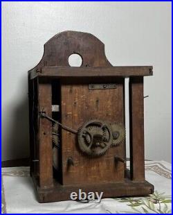 Antique 1700s 18th C Clock Movement Wood & Brass SIGNED 1740 Very Rare