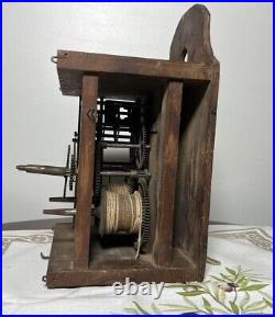 Antique 1700s 18th C Clock Movement Wood & Brass SIGNED 1740 Very Rare