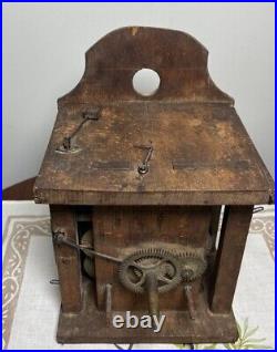 Antique 1700s 18th C Clock Movement Wood & Brass SIGNED 1740 Very Rare